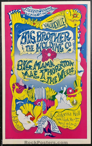 AUCTION - AOR 2.152 - Janis Joplin & Big Brother - 1967 Poster - California Hall - Near Mint Minus