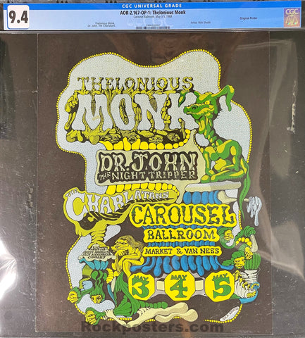 AUCTION - AOR 2.167 - Thelonious Monk - Dr. John - Rick Shubb - Carousel Ballroom - 1968 Poster - CGC Graded 9.4