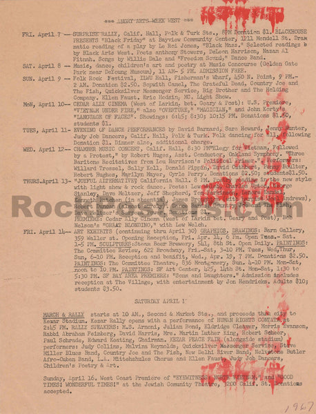 AUCTION - Grateful Dead - "Angry Arts" - 2-Sided 1967 Handbill - Longshoremen's Hall - Near Mint Minus