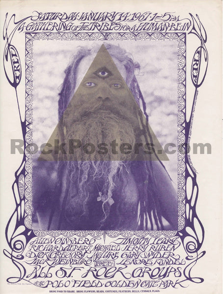 AUCTION - AOR 2.217 - Grateful Dead Tim Leary - Human Be-In - Stanley Mouse - 1967 Handbill - Golden Gate Park - Excellent