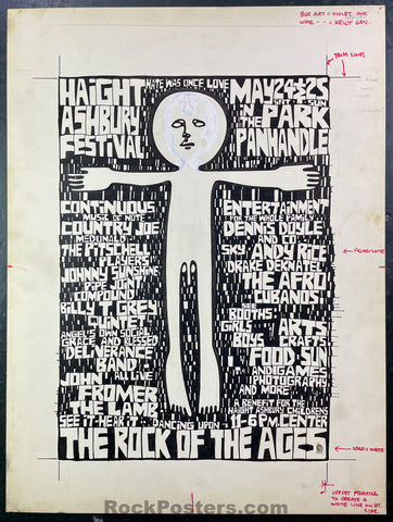 AUCTION - AOR  2.243 - ORIGINAL POSTER ART - Haight Ashbury Festival - Wes Wilson - 1969 Ink on Poster Board - Golden Gate Park - Excellent