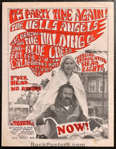 AUCTION - AOR 2.248 - Hell's Angels - Janis Joplin Blue Cheer - 1967 Handbill - California Hall - Excellent
