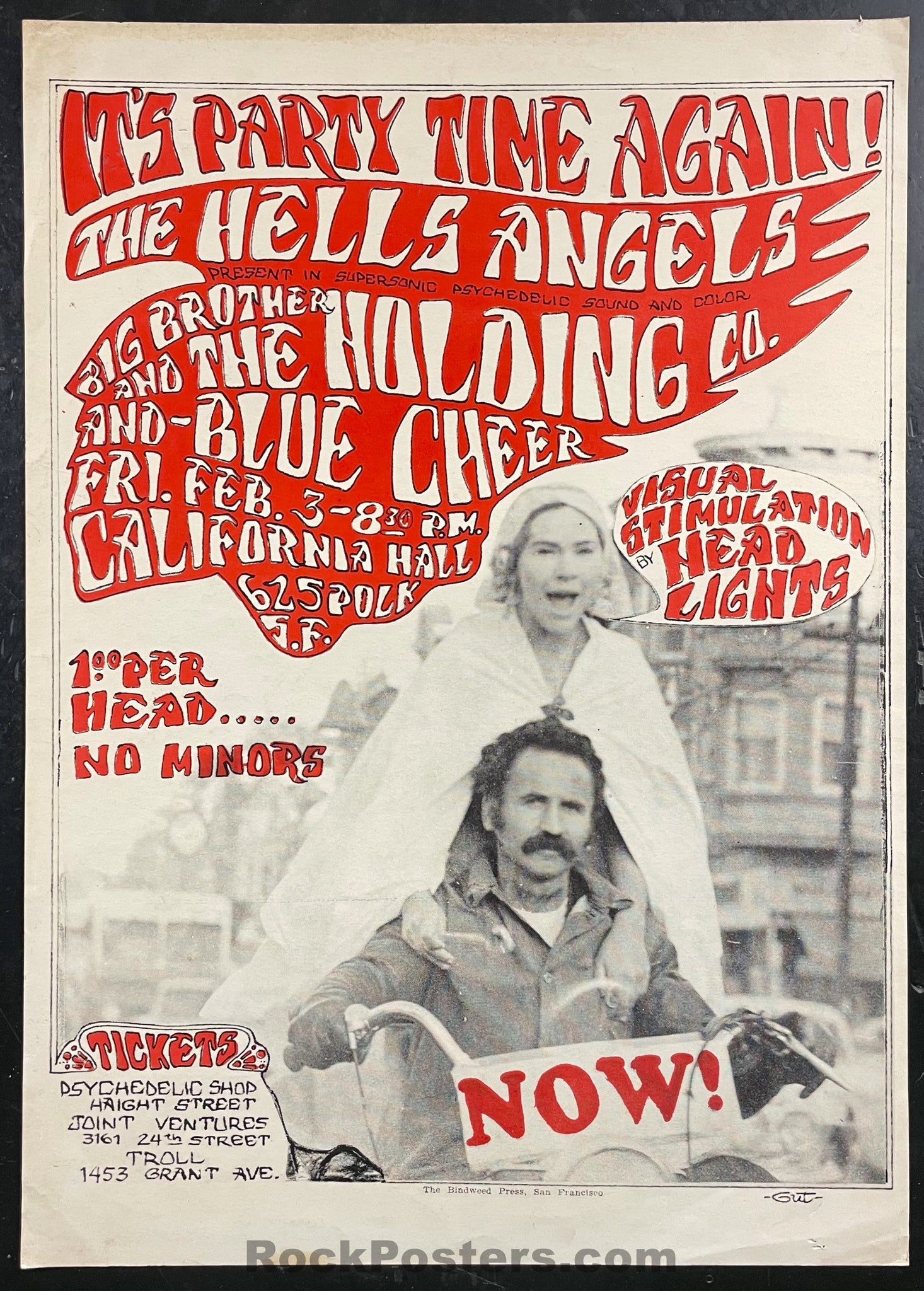 AUCTION - AOR 2.248 - Hells Angels - Janis Joplin Big Brother - California Hall -  1967 Poster - Excellent
