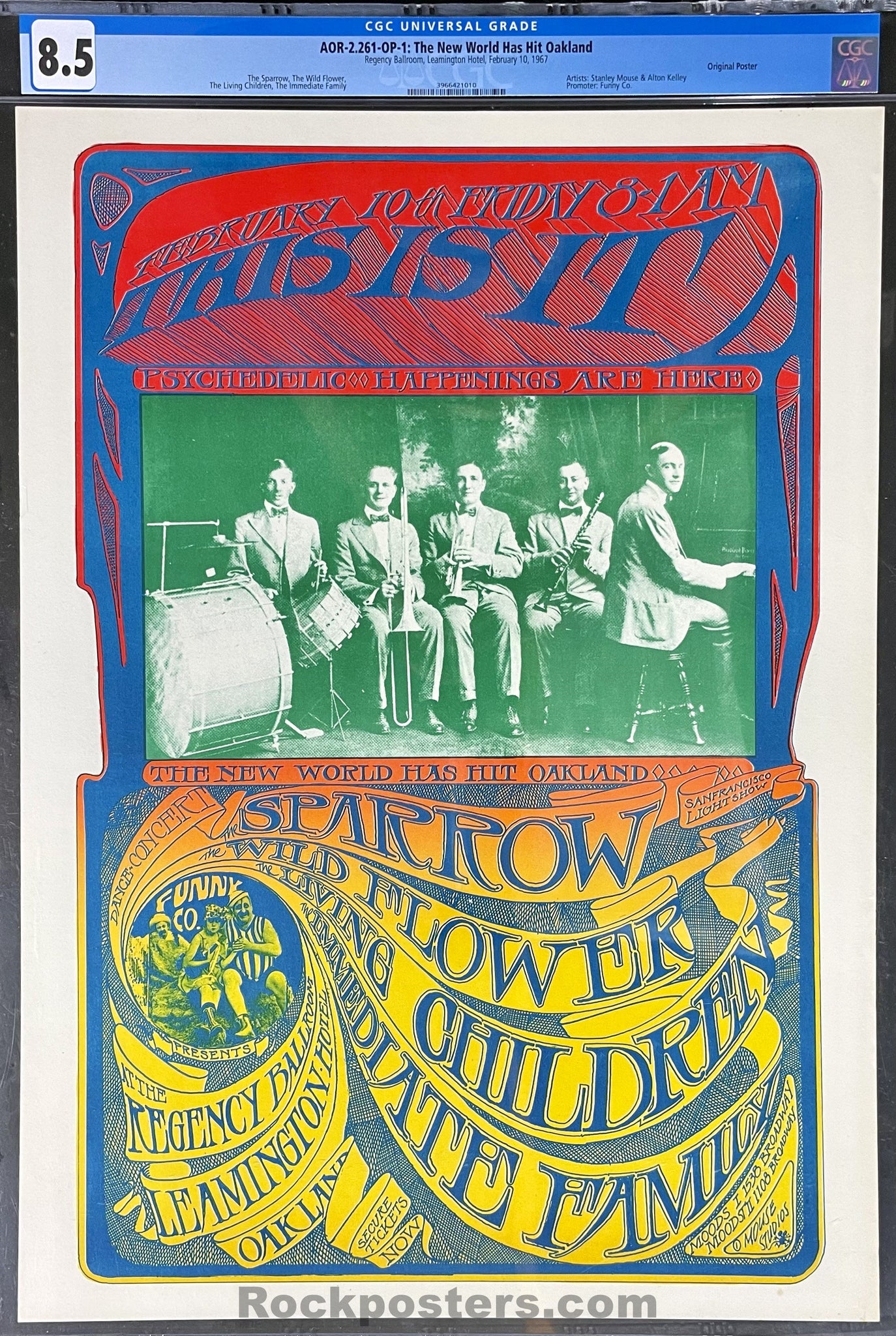 AOR 2.261 - New World Has Hit Oakland - Mouse & Kelley - 1967 Poster - Regency Ballroom  - CGC Graded 8.5