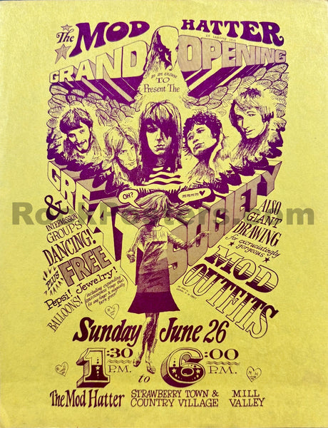 AUCTION - AOR 2.299 - Great Society - Grace Slick - The Mod Hatter - 1966 Handbill - Mill Valley, CA - Excellent