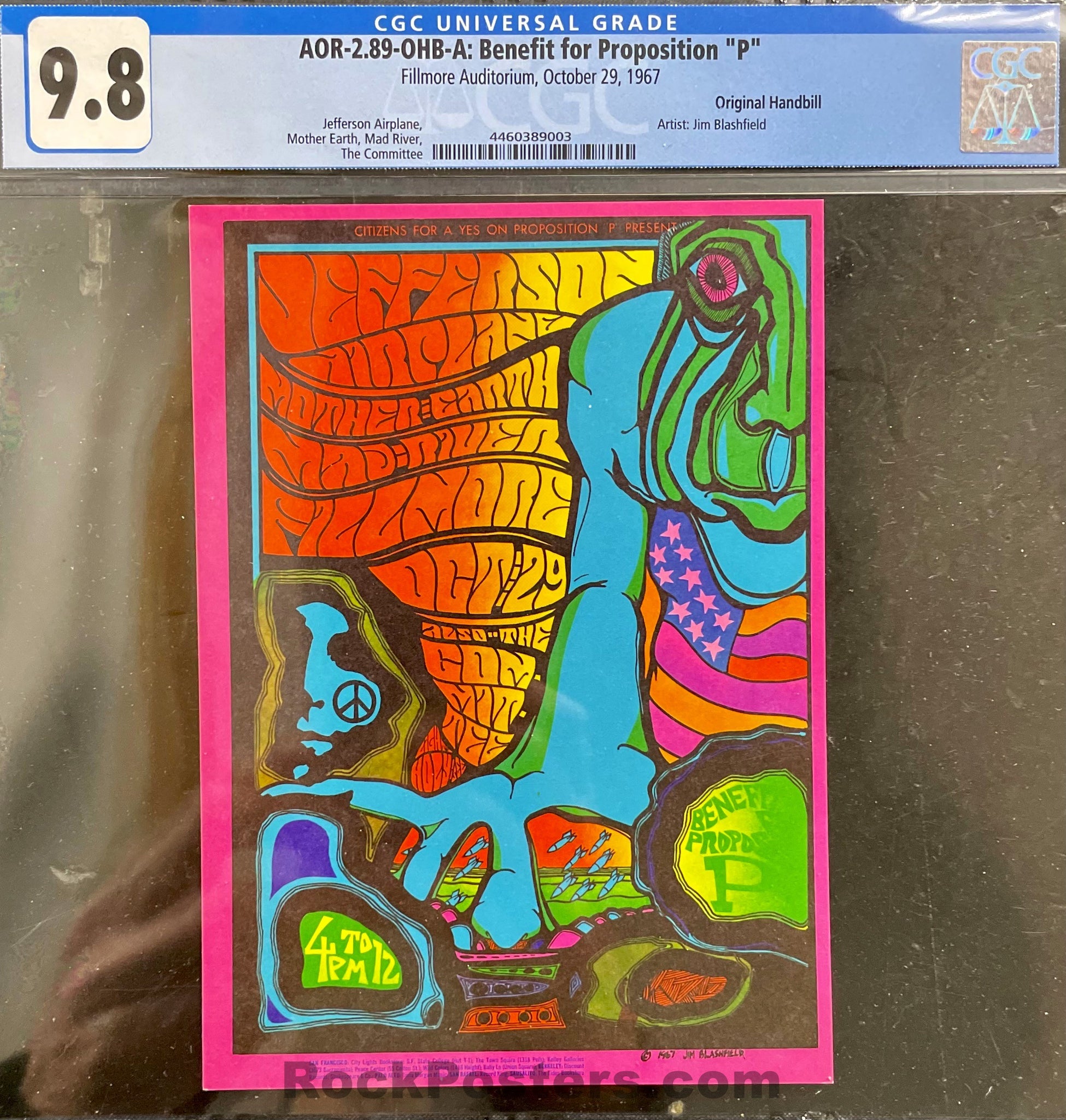AUCTION - AOR 2.89 - Jefferson Airplane - Fillmore Auditorium - 1967 Handbill - CGC Graded 9.8