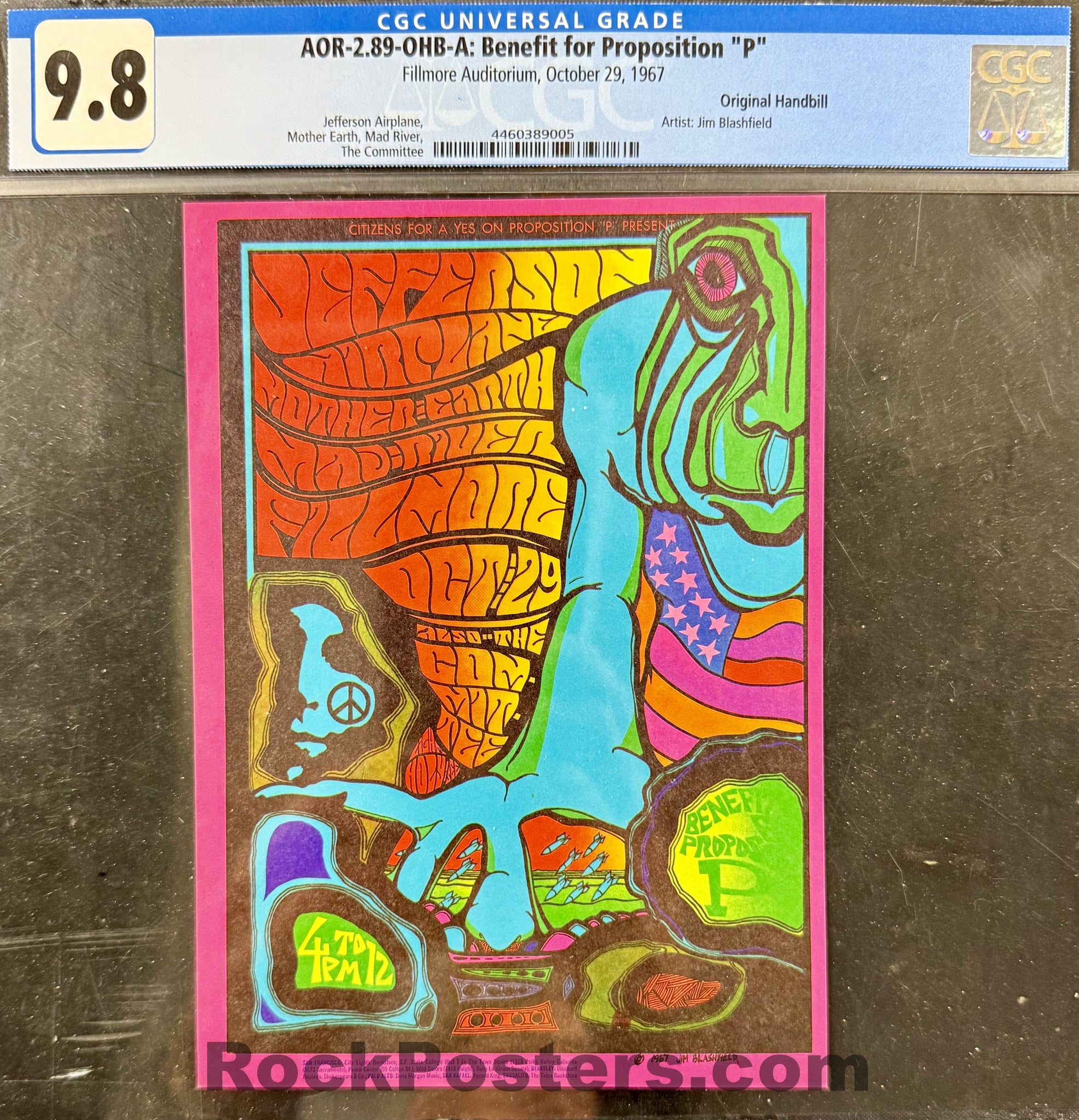 AUCTION - AOR 2.89-OHB-A - Jefferson Airplane - Fillmore Auditorium - 1967 Handbill - CGC Graded 9.8