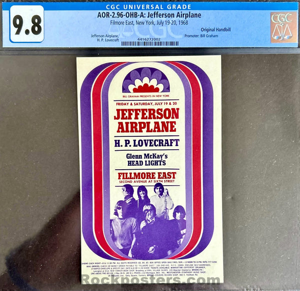 AUCTION - AOR 2.96 - Jefferson Airplane - 1968 Postcard - Fillmore East - CGC Graded 9.8 - SF Rock Posters & Collectibles