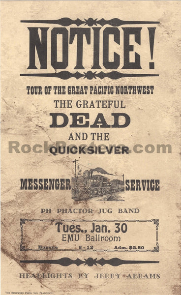 AUCTION - AOR 3.103 - Grateful Dead - 1968 Handbill - Eugene, Oregon - Near Mint