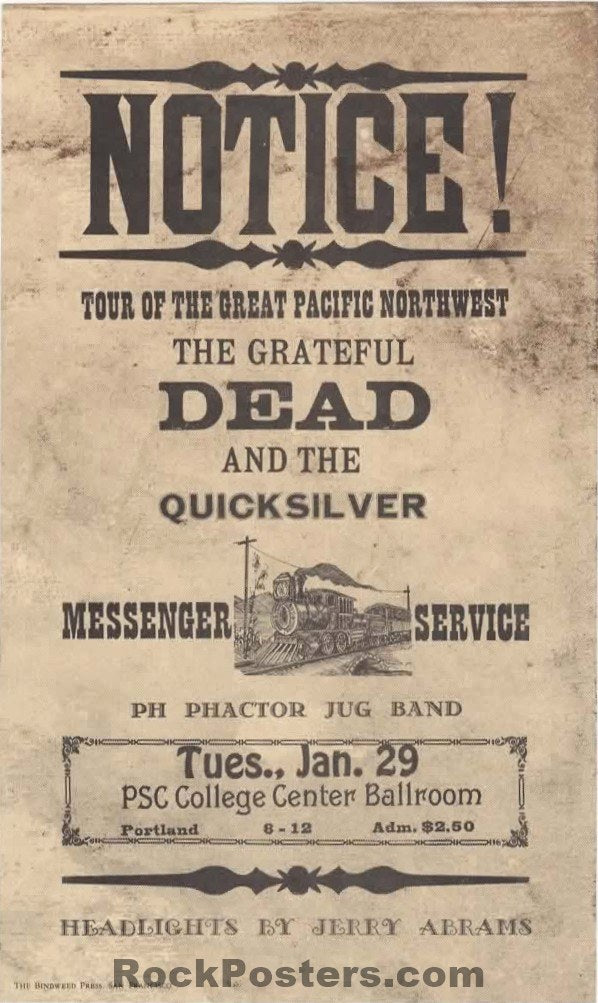 AUCTION - AOR 3.104 - Grateful Dead - "Notice!" - 1968 Handbill - Tour of Great Pacific Northwest - Near Mint