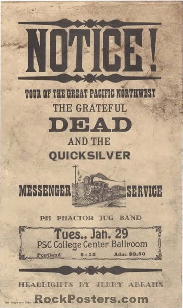 AUCTION - AOR 3.104 - Grateful Dead - "Notice!" - 1968 Handbill - Tour of Great Pacific Northwest - Near Mint