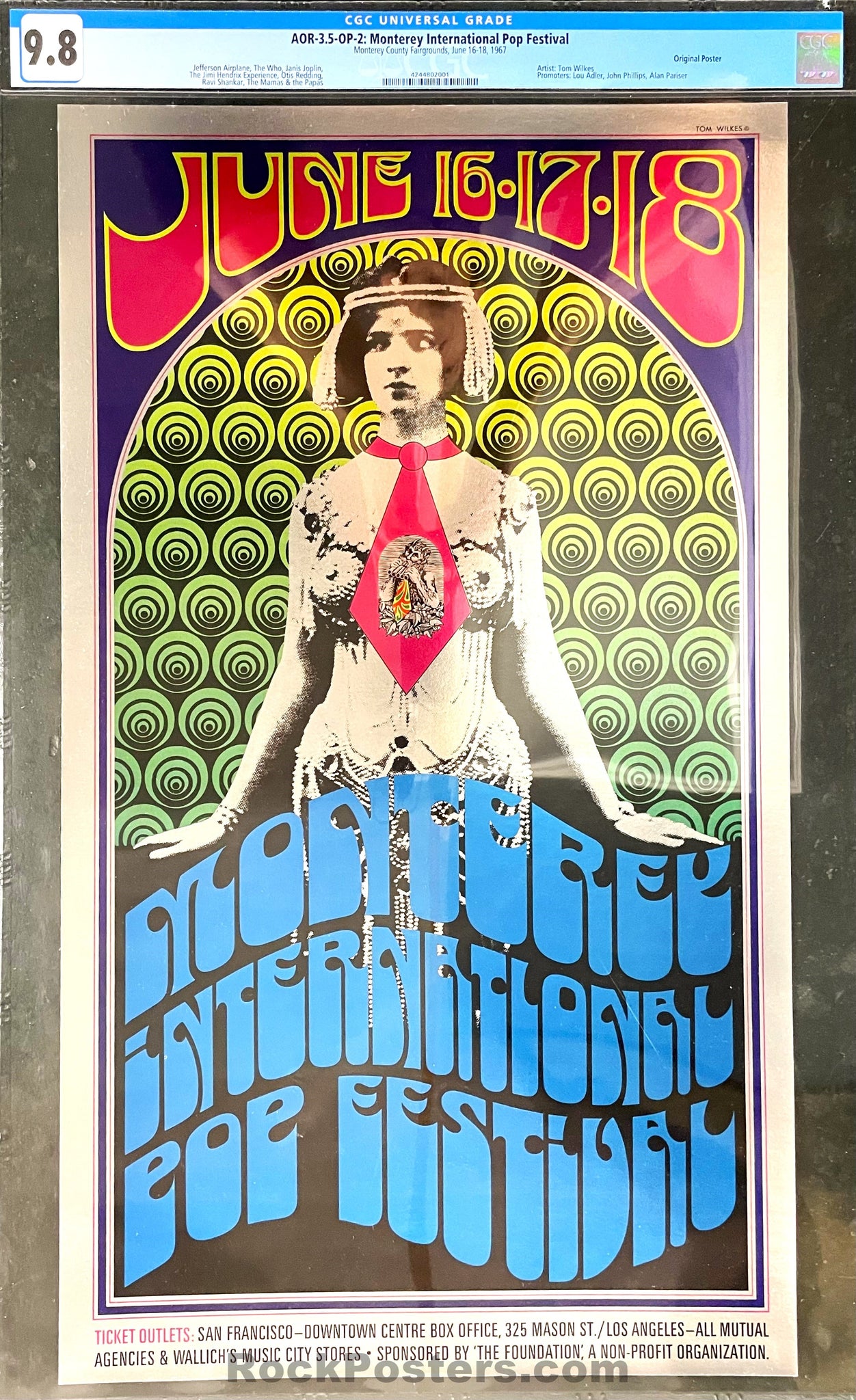 AUCTION - AOR 3.5 - Monterey Pop Festival - Jimi Hendrix Janis Joplin - 1967 Poster - Monterey Fairgrounds - CGC Graded 9.8