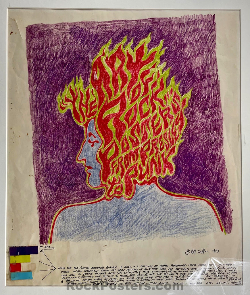 Wilson Drawing Art of Rock - ORIGINAL COVER ART - Wes Wilson SIGNED - 1987 Ink on Pos ...