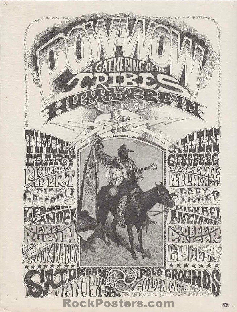 AUCTION - AOR 2.215 - Human Be-In - Grateful Dead - Timothy Leary - Rick Griffin - 1967 Handbill - Excellent