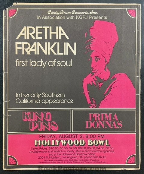 AUCTION - Aretha Franklin - 1974 Poster - Hollywood Bowl - Good