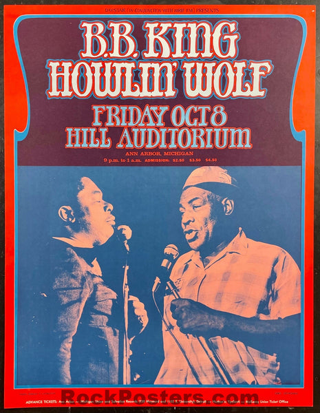 AUCTION - B.B. King/Howlin' Wolf - Gary Grimshaw - 1971 Poster - Hill Auditorium - Near Mint