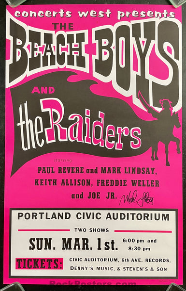 AUCTION - Beach Boys - The Raiders - Mark Lindsay Signed - 1970 Boxing Style Poster - Near Mint