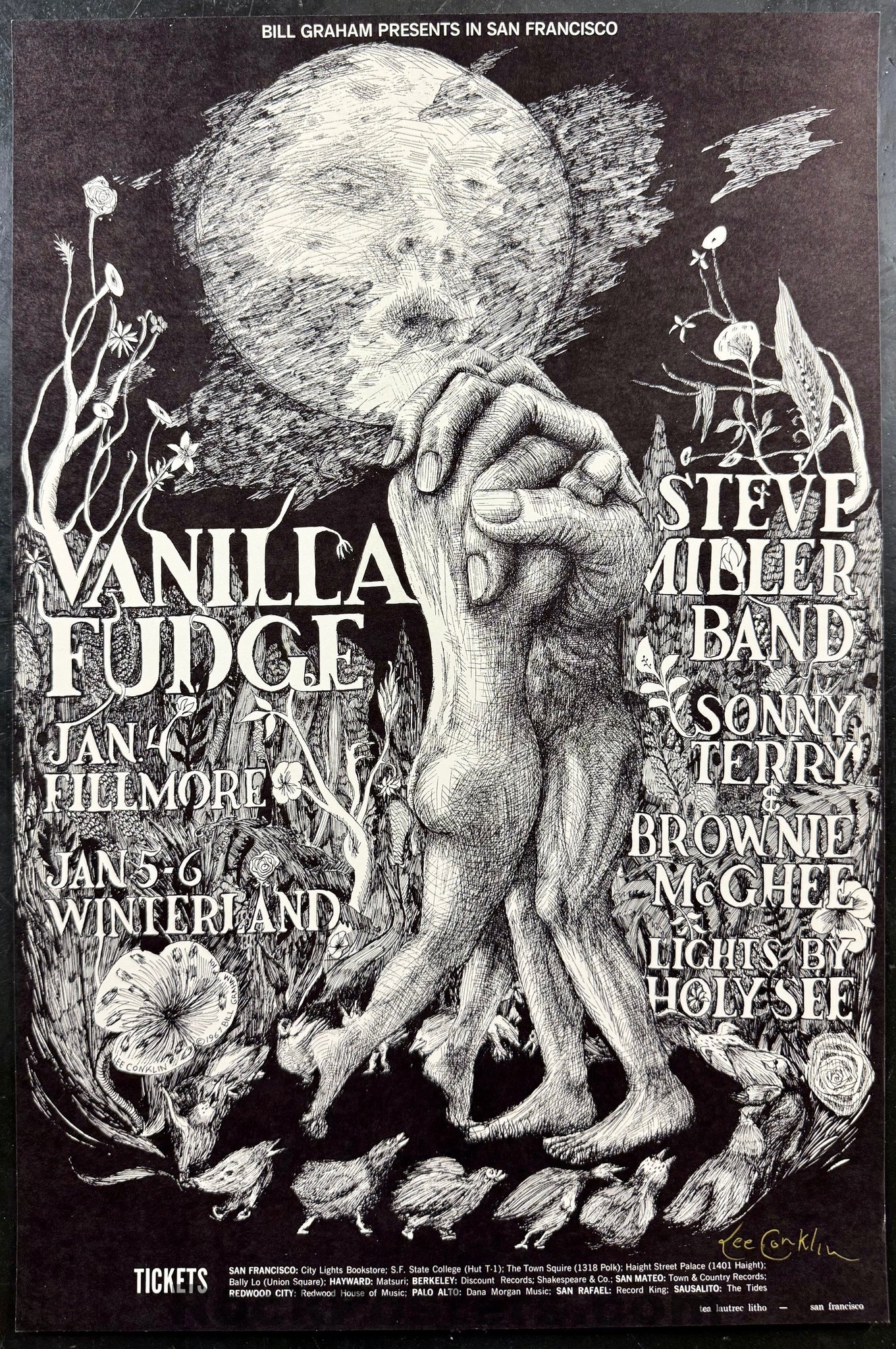 AUCTION - BG-101 - Vanilla Fudge - Lee Conklin Signed -  1968 Poster - Fillmore West/Winterland - Near Mint