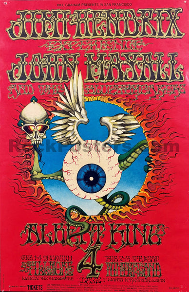 AUCTION - BG-105 - Jimi Hendrix - Rick Griffin - 1st Print 1968 Poster - Fillmore/Winterland - Very Good - SF Rock Posters & Collectibles