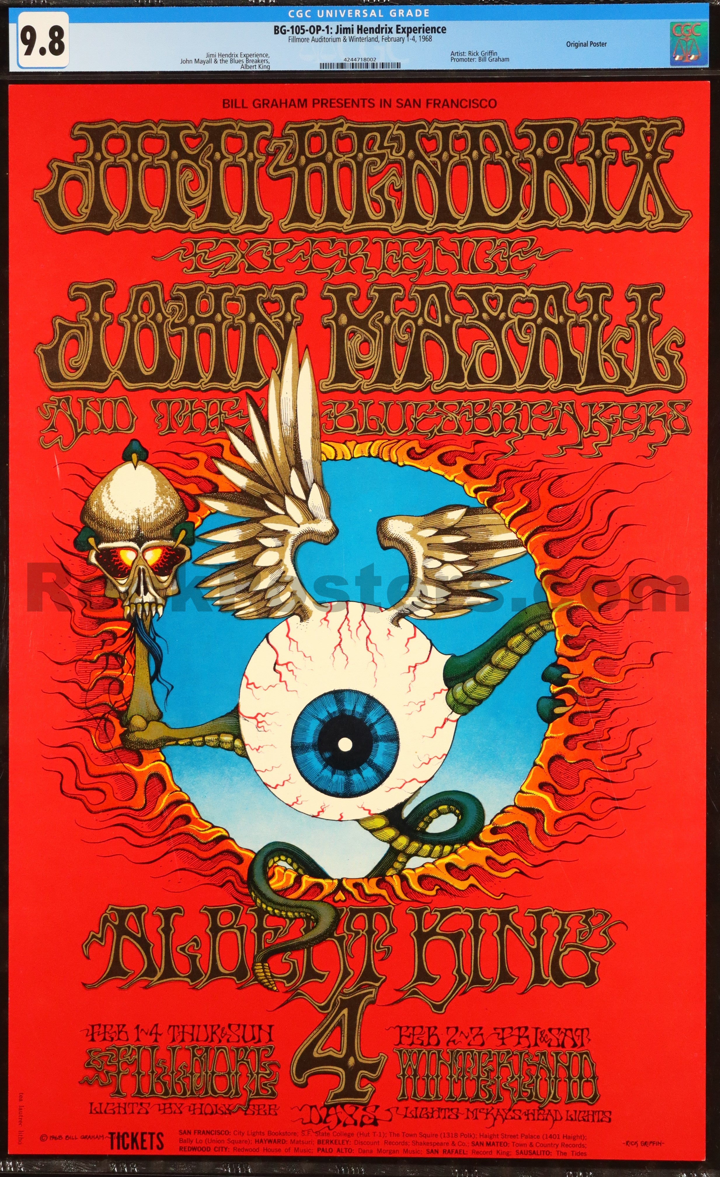 BG-105 - Jimi Hendrix Experience - Rick Griffin - 1968 Poster - Fillmo