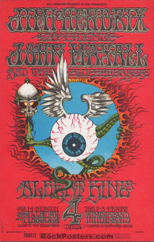 AUCTION - BG-105 - Jimi Hendrix - Rick Griffin - Flying Eyeball - 1968 Postcard - Fillmore Auditorium - Near Mint