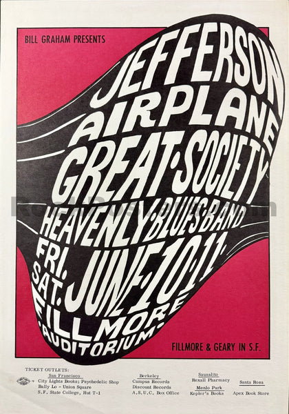 AUCTION - BG-10 - Jefferson Airplane - Great Society - Wes Wilson - 1966 Poster - Fillmore Auditorium - Excellent - SF Rock Posters & Collectibles