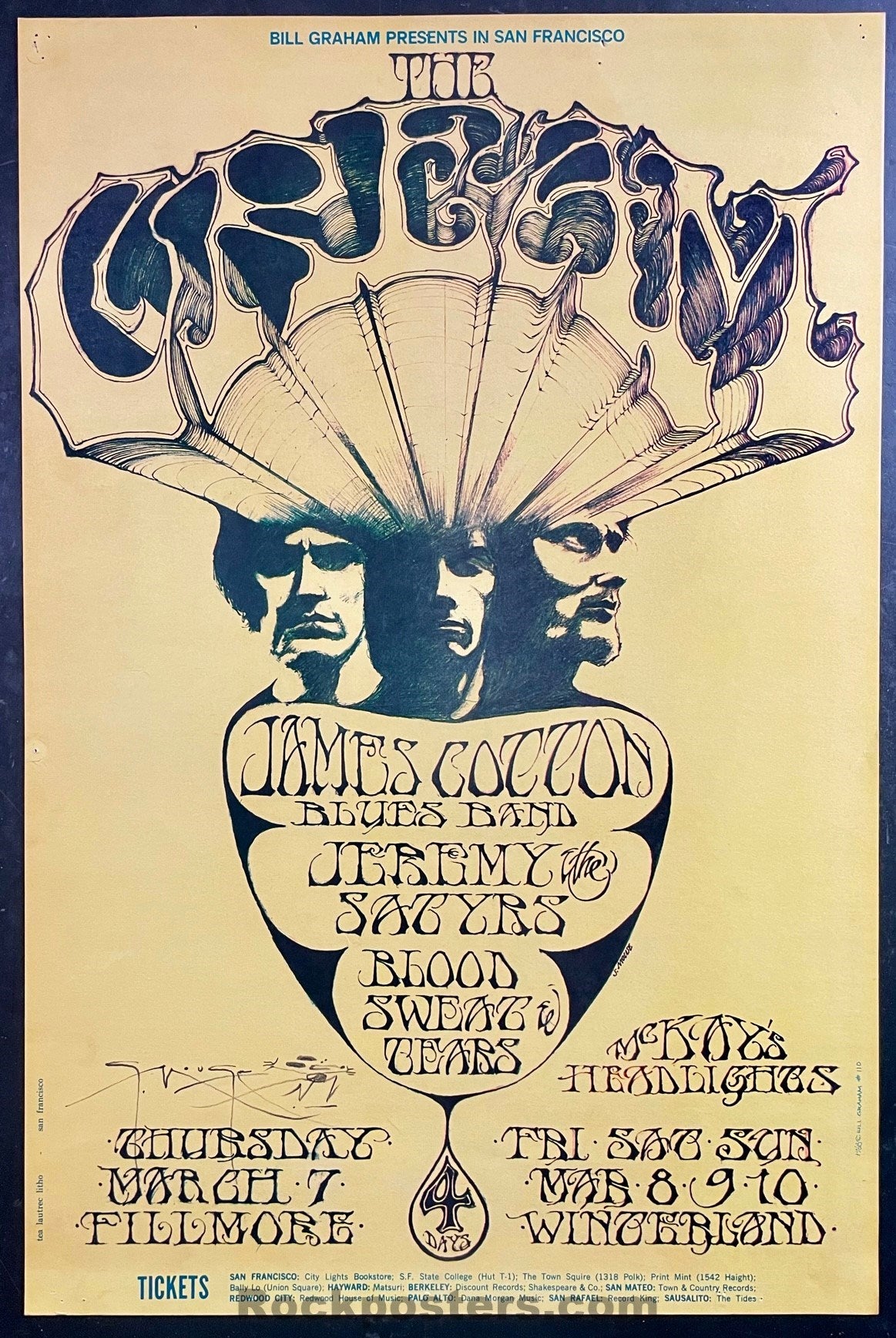 AUCTION - BG-110 - Cream - Stanley Mouse Signed - 1968 Poster - Fillmore Auditorium - Very Good