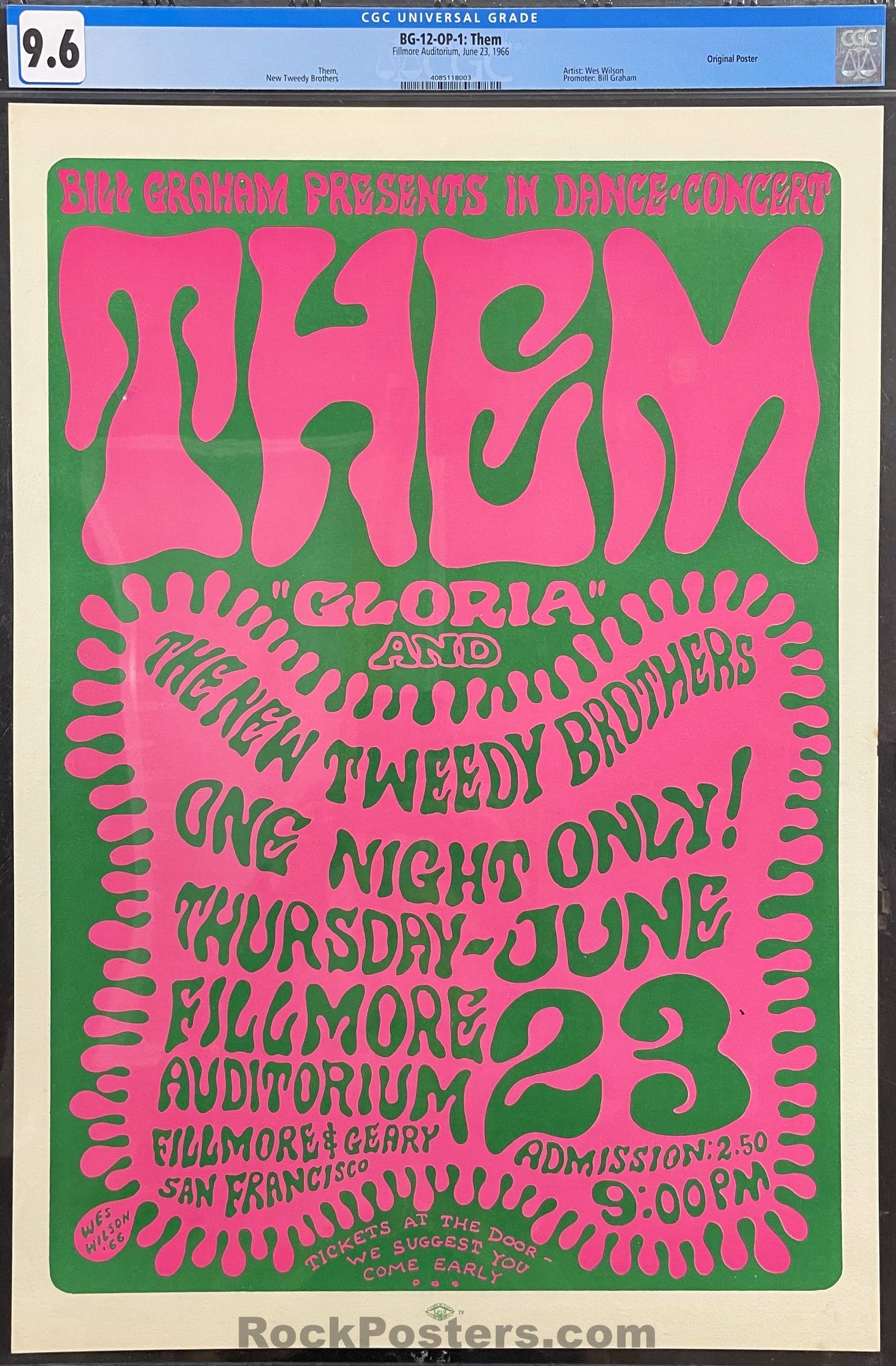 AUCTION -  BG-12 - Them Van Morrison - Wes Wilson - 1966 Poster - Fillmore Auditorium - CGC Graded 9.6