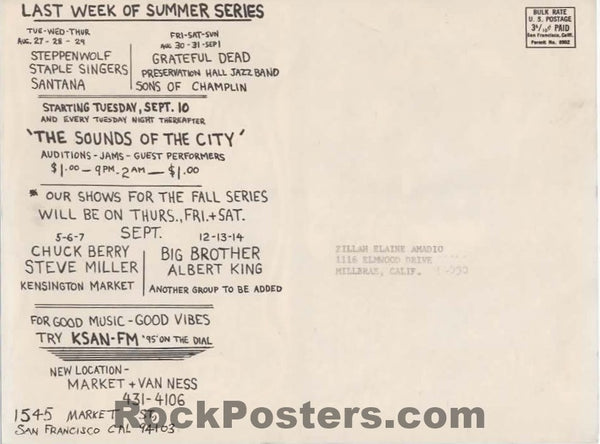 AUCTION - BG-134/135 - Grateful Dead/ Santana - Lee Conklin - 1968 Mailer - Fillmore West - Near Mint Minus