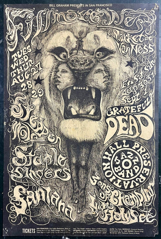 AUCTION - BG-134 - Grateful Dead Santana - Lee Conklin Signed -  Fillmore West - 1968 Poster - Very Good