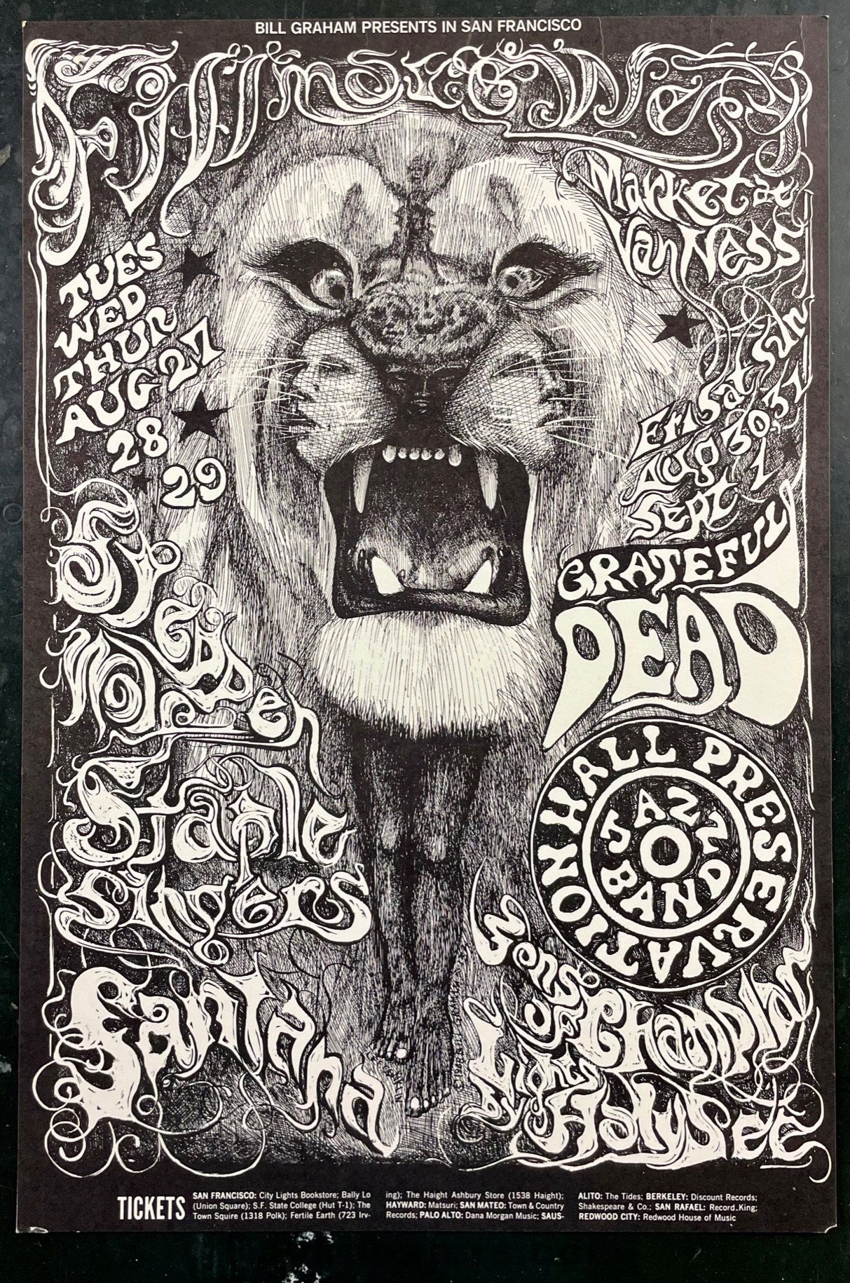 AUCTION - BG-134 - Grateful Dead - Santana - Lee Conklin - 1968 Poster - Fillmore West - Excellent