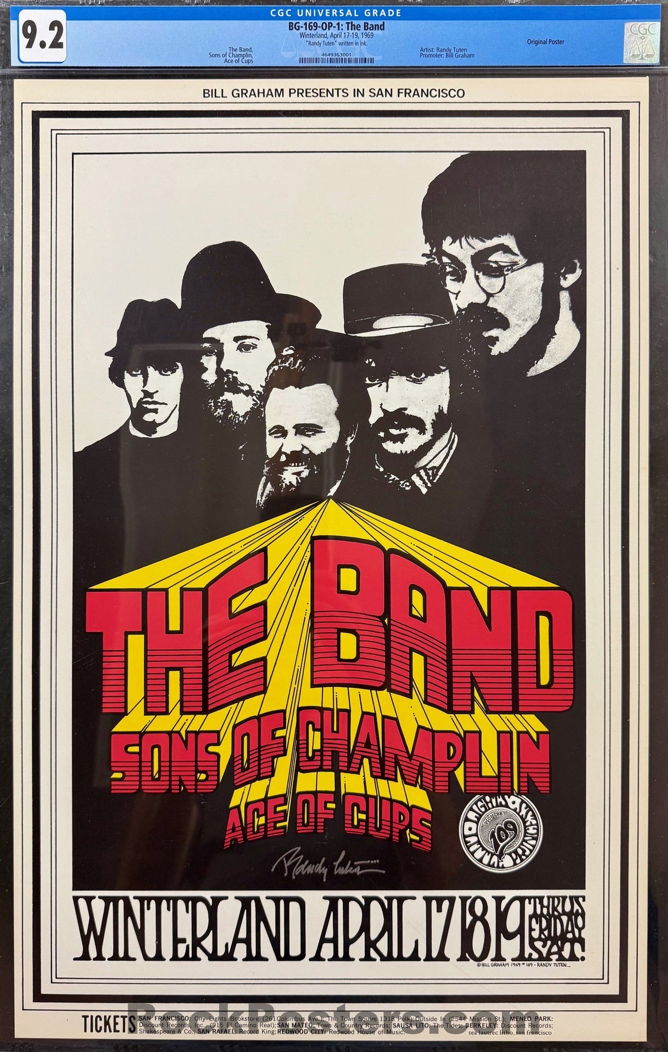 AUCTION - BG-169 - The Band - Randy Tuten Signed - 1969 Poster