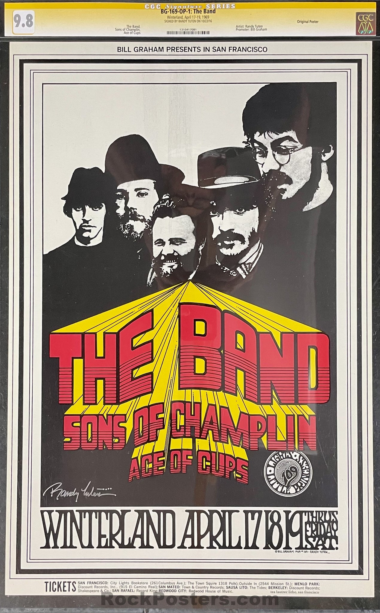 BG-169 - The Band - Randy Tuten Signed - 1969 Poster - Winterland - CGC Graded 9.8