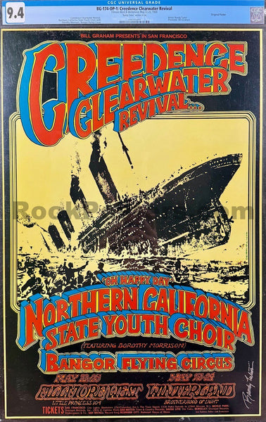 AUCTION - BG-174 - Creedence Clearwater - Randy Tuten Signed - 1969 Poster - Fillmore West/Winterland -  CGC Graded 9.4 - SF Rock Posters & Collectibles