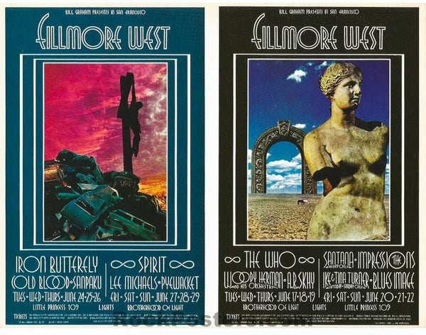 AUCTION - BG-178/BG-179 - The Who/Iron Butterfly - David Singer - Double Uncut - 1969 Postcards - Fillmore West - Near Mint