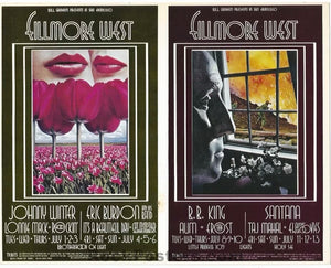 AUCTION - BG-180/BG-181 - Johnny Winter/Eric Burdon - David Singer - Double Uncut - 1969 Postcards - Fillmore West - Near Mint Minus