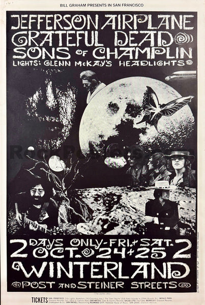 AUCTION - BG-197 - Grateful Dead - Jefferson Airplane - Bonnie MacLean - 1969 Poster -  Winterland - Excellent - SF Rock Posters & Collectibles