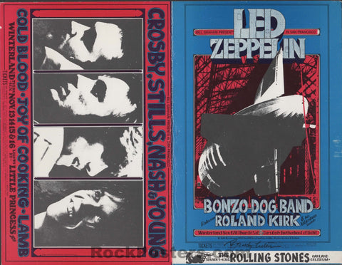 AUCTION - BG-199/BG-200 - Led Zeppelin - CSNY - Randy Tuten Signed - Winterland - 1969 Mailed Double Postcard - Excellent