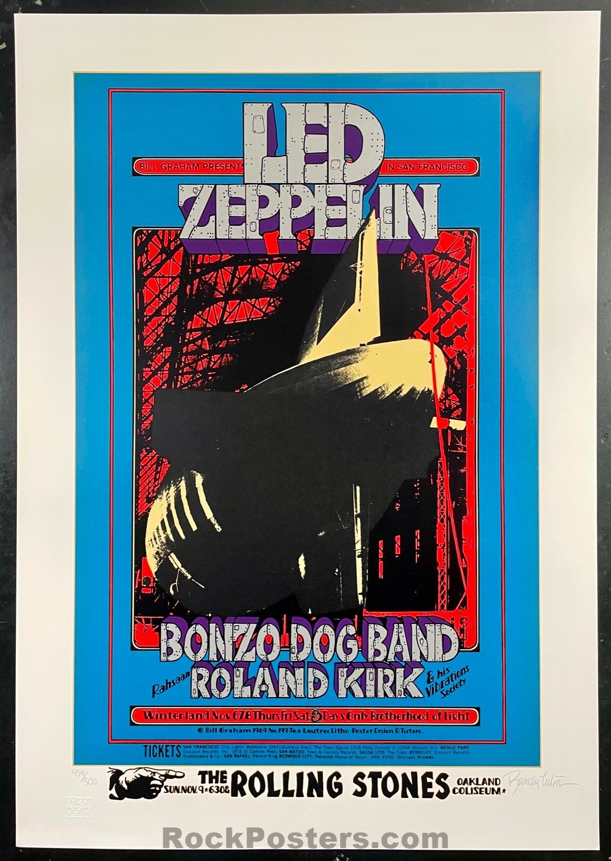 AUCTION - BG-199 - Led Zeppelin - Randy Tuten Signed - Serigraph Poster - Winterland - Near Mint