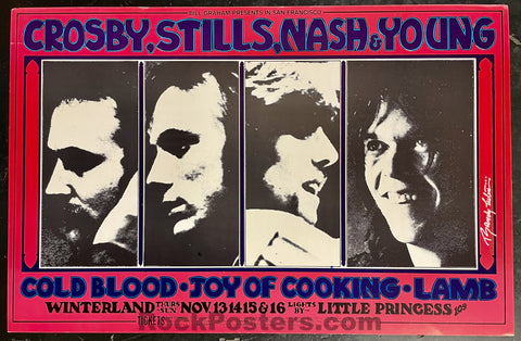 AUCTION - BG-200 - Crosby, Stills, Nash, & Young - Randy Tuten Signed - 1969 Poster - Winterland - Excellent