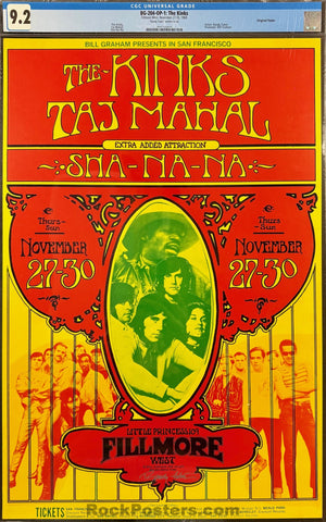 BG-204 - Kinks/Taj Mahal - Randy Tuten Signed - 1969 Poster - Fillmore West - CGC Graded 9.2