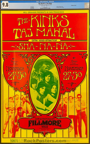 AUCTION - BG-204 - Kinks Taj Mahal - Randy Tuten Signed - Fillmore West - 1969 Poster - CGC Graded 9.8