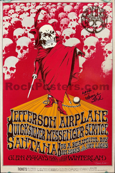 AUCTION - BG-222 - Jefferson Airplane - Grateful Dead Benefit - Grace Slick & Tuten SIGNED - 1970 Poster - Winterland - Excellent - SF Rock Posters & Collectibles
