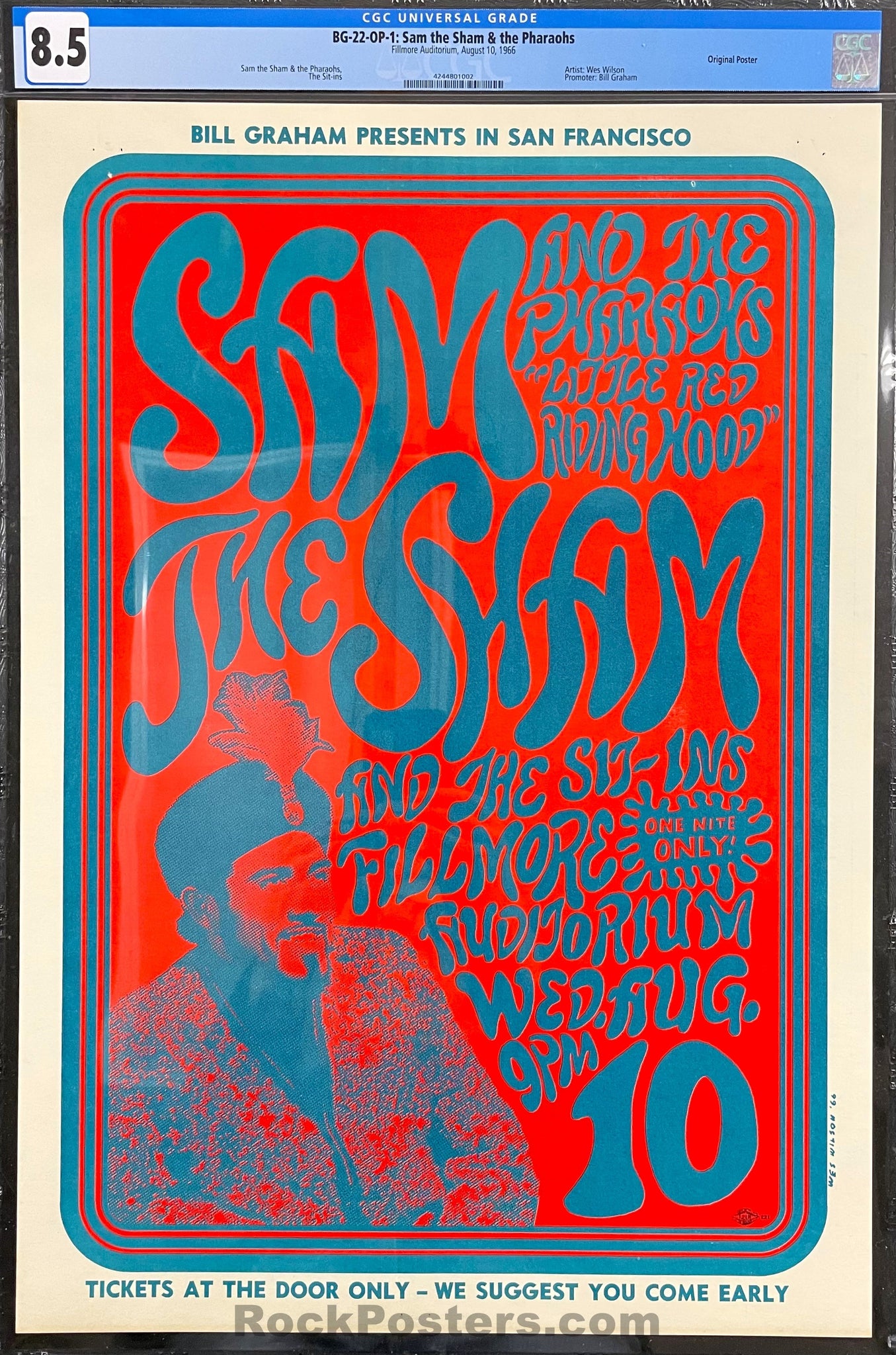 AUCTION - BG-22 - Sam the Sham - Wes Wilson - 1966 Poster - Fillmore Auditorium - CGC Graded  8.5