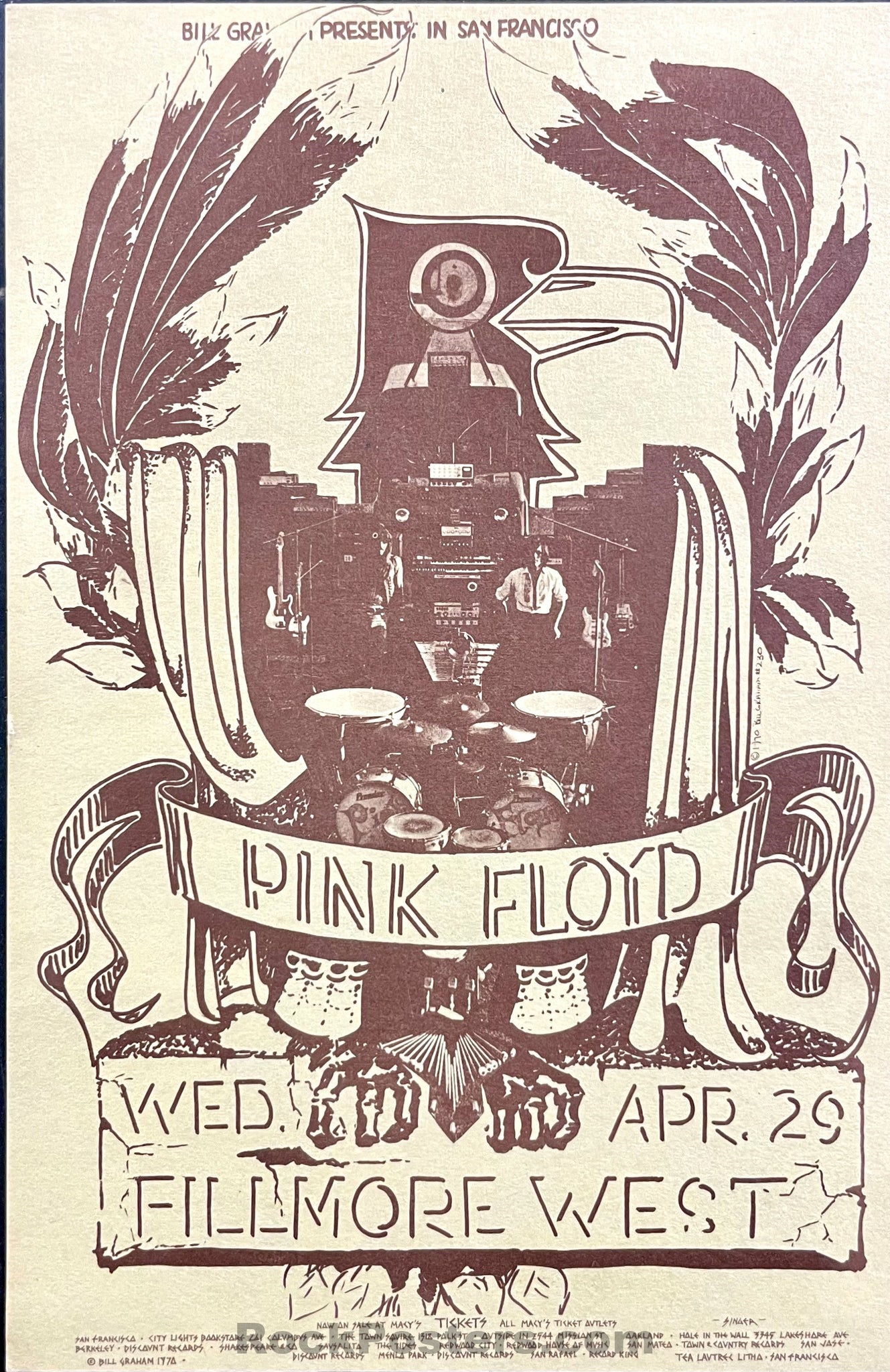 AUCTION - BG-230 - Pink Floyd - 1970 Postcard - Fillmore West - Near Mint Minus