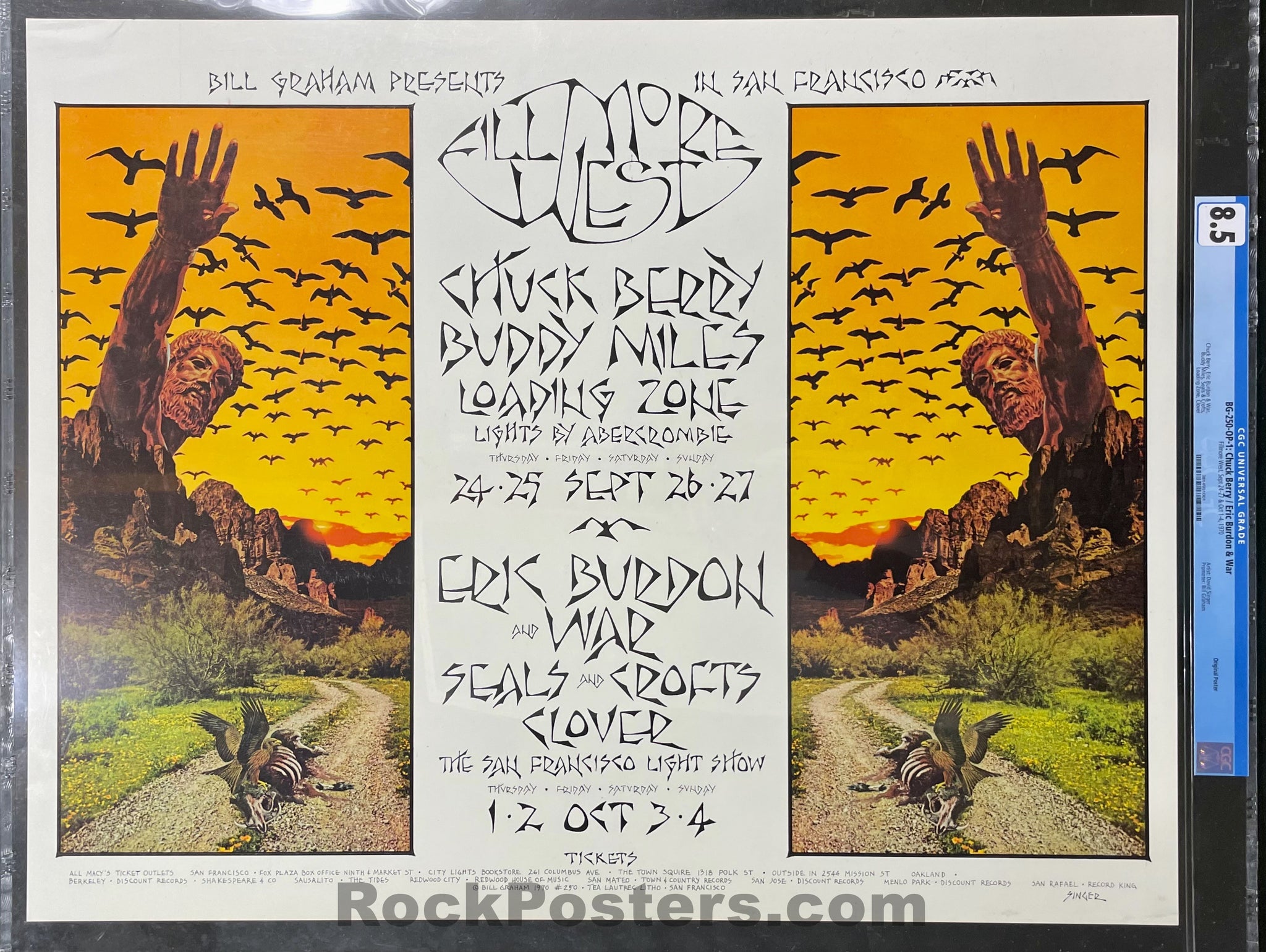 AUCTION - BG-250 - Chuck Berry Buddy Miles - 1970 Poster - Fillmore West - CGC Graded 8.5