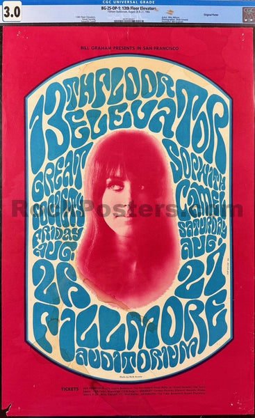 AUCTION - BG-25 - 13th Floor Elevators - Wes Wilson - 1966 Poster - Fillmore Auditorium - CGC Graded 3.0
