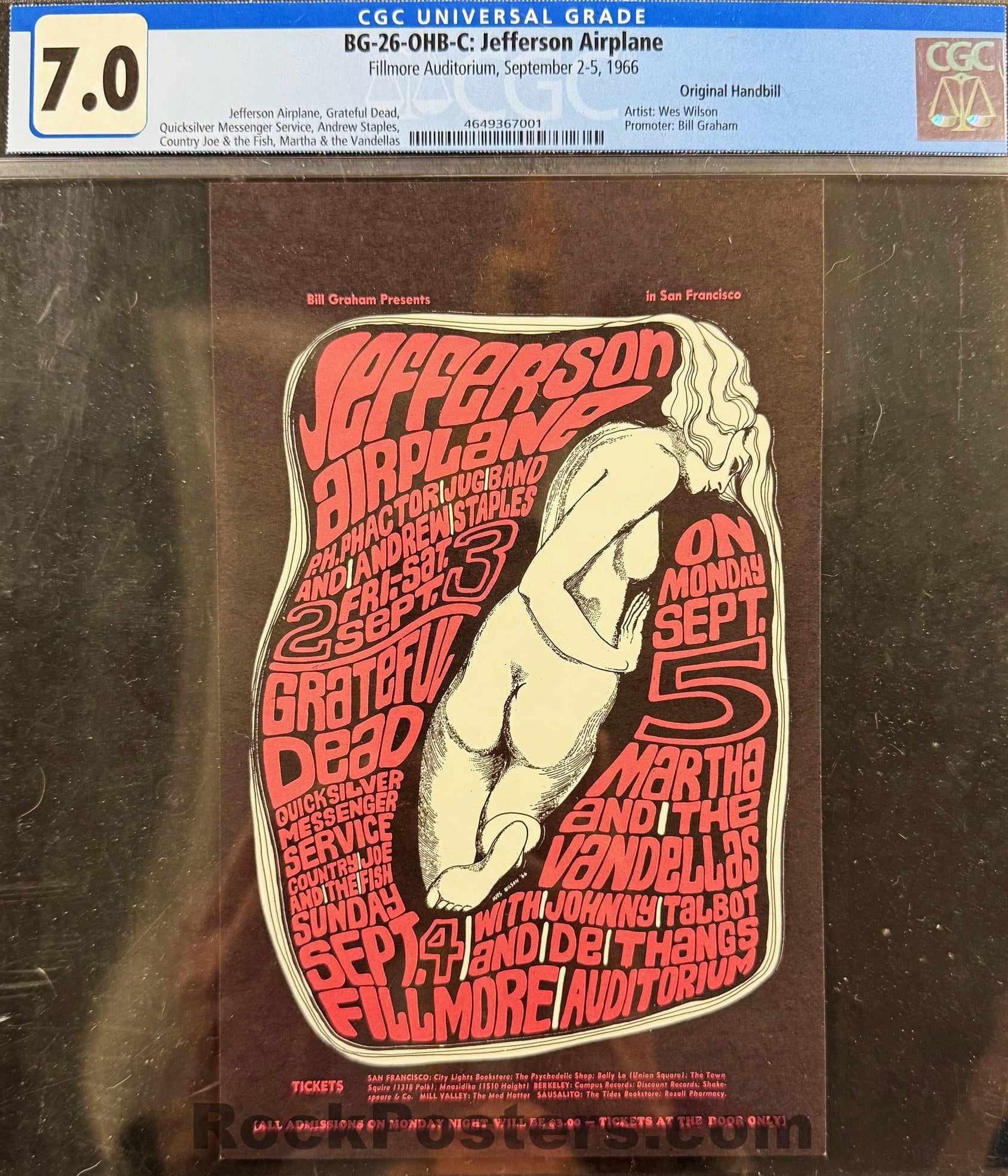 BG-26 - Grateful Dead - Wes Wilson - 1966 Handbill - Fillmore Auditorium - CGC Graded 7.0