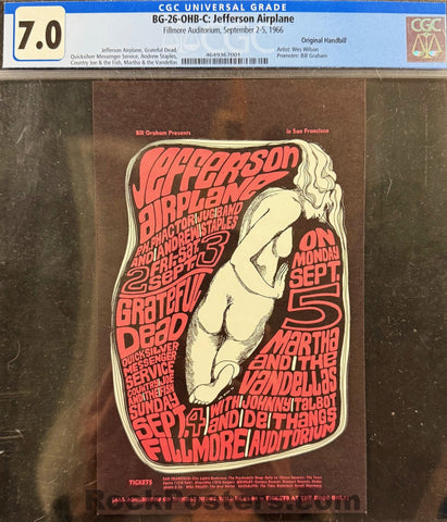 BG-26 - Grateful Dead- Wes Wilson - 1966 Handbill - Fillmore Auditorium - CGC Graded 7.0