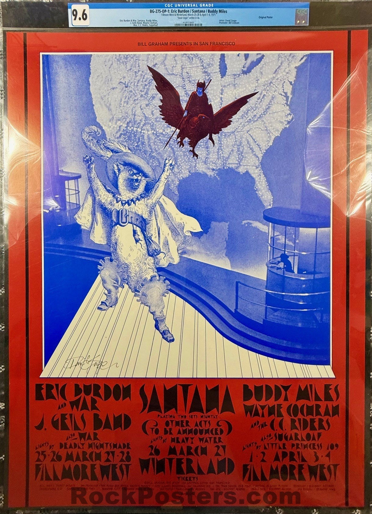 BG-275 - Santana - David Singer - 1971 Poster - Winterland & Fillmore West - CGC Graded 9.6